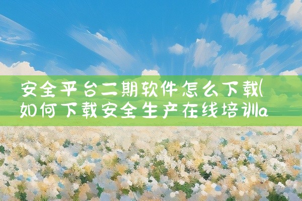 安全平台二期软件怎么下载